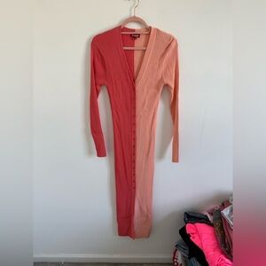 STAUD Coral and Peach Gradient Midi Dress